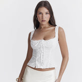 Women Clothing Summer Cotton Linen Jacquard Sexy Wear Camisole Short Sexy Cropped Top Women